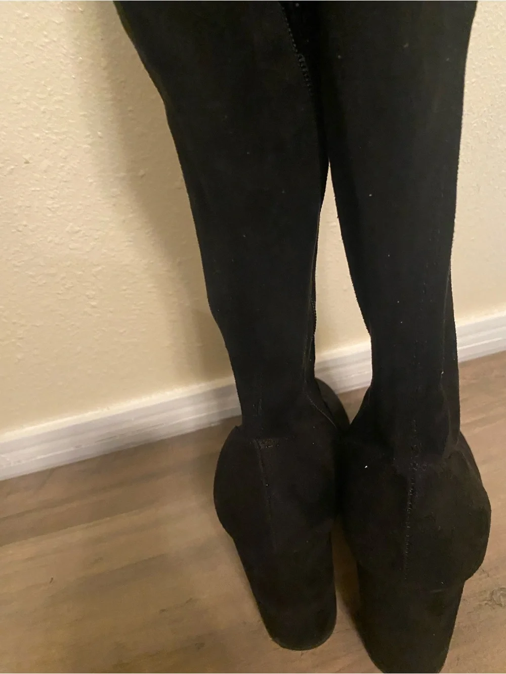 Women’s Black Suede Knee-High Block Heel Boots